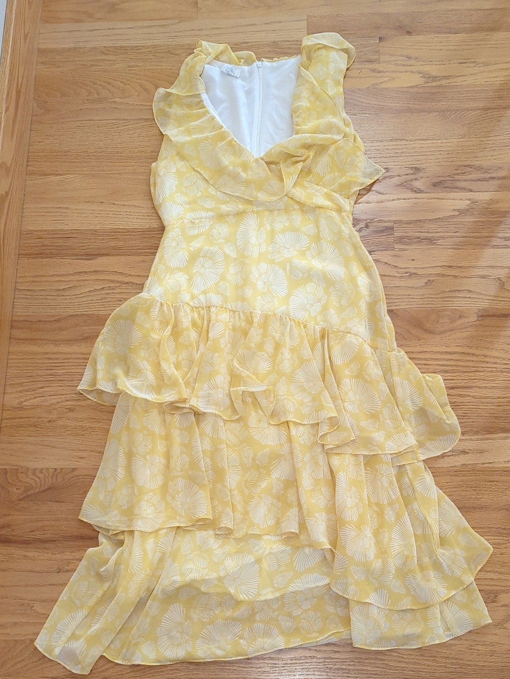 Tiered Ruffle Yellow Floral V-Neck Dress